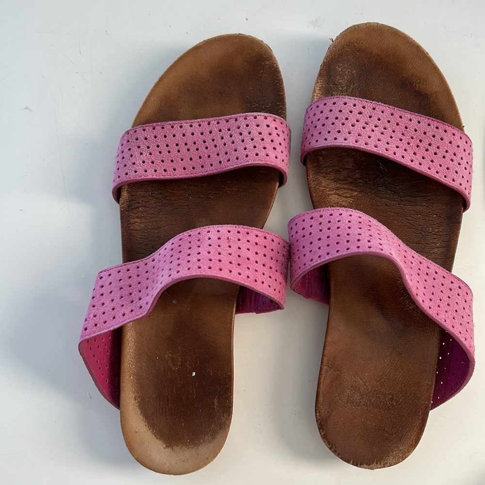 leather slide sandal laser pink Johnston Murphy